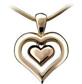 Cremation Jewelry, Solid Gold outer heart pendant. Gold inner heart is available with fine Sapphire Crystal window.